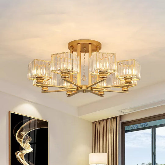 Modern Prismatic Crystal Flush Chandelier with Rectangle Design - 4/6/8 Lights in Black/Gold for Living Room Semi Flush Ceiling