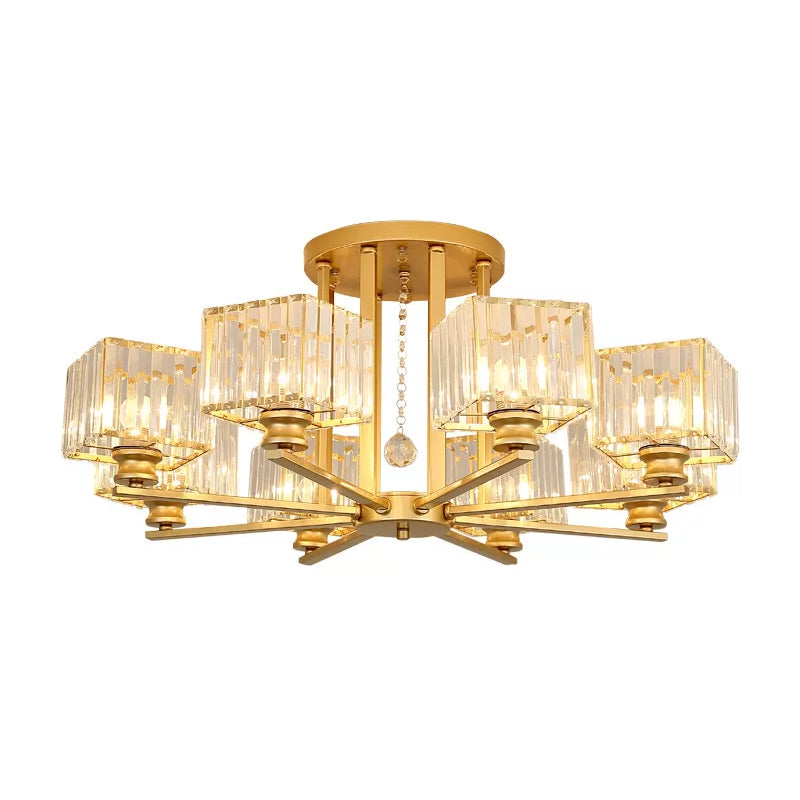 Modern Prismatic Crystal Flush Chandelier with Rectangle Design - 4/6/8 Lights in Black/Gold for Living Room Semi Flush Ceiling