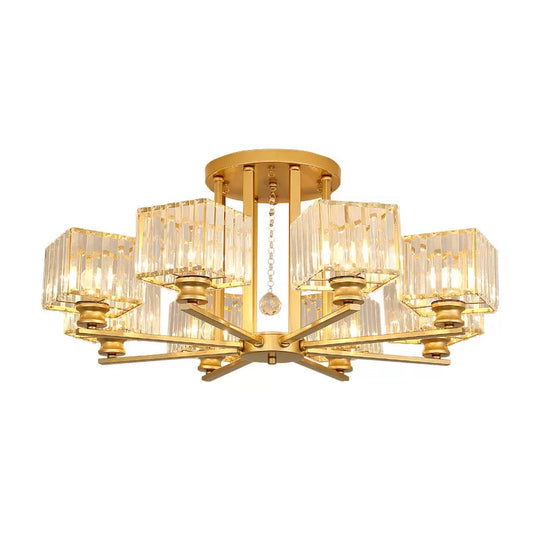 Modern Prismatic Crystal Flush Chandelier with Rectangle Design - 4/6/8 Lights in Black/Gold for Living Room Semi Flush Ceiling