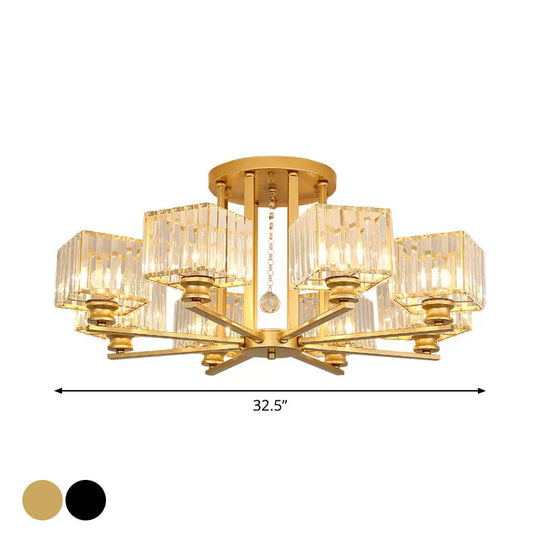 Modern Prismatic Crystal Flush Chandelier with Rectangle Design - 4/6/8 Lights in Black/Gold for Living Room Semi Flush Ceiling