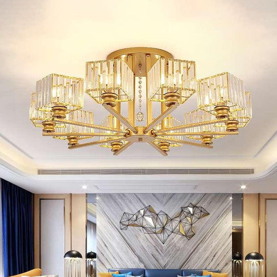 Modern Prismatic Crystal Flush Chandelier with Rectangle Design - 4/6/8 Lights in Black/Gold for Living Room Semi Flush Ceiling