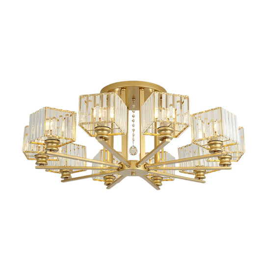 Modern Prismatic Crystal Flush Chandelier with Rectangle Design - 4/6/8 Lights in Black/Gold for Living Room Semi Flush Ceiling