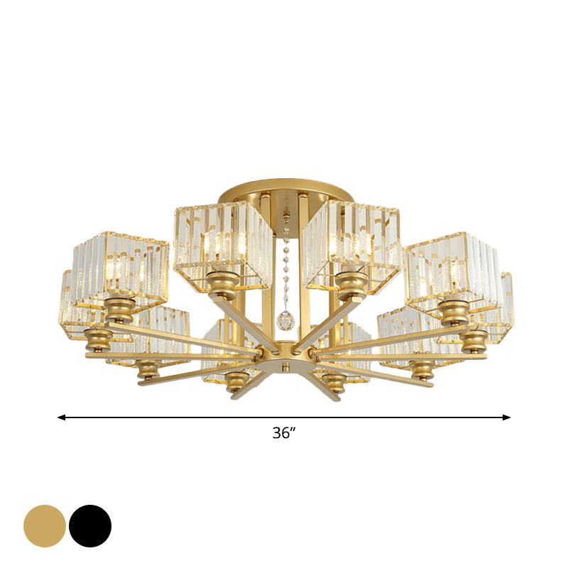 Modern Prismatic Crystal Flush Chandelier with Rectangle Design - 4/6/8 Lights in Black/Gold for Living Room Semi Flush Ceiling