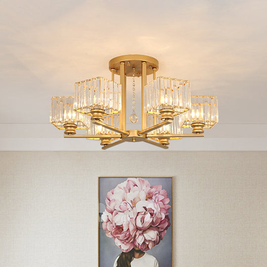 Modern Prismatic Crystal Flush Chandelier With Rectangle Design - 4/6/8 Lights In Black/Gold For