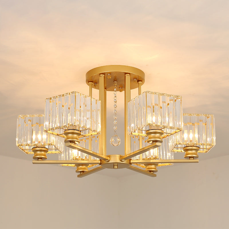 Modern Prismatic Crystal Flush Chandelier with Rectangle Design - 4/6/8 Lights in Black/Gold for Living Room Semi Flush Ceiling