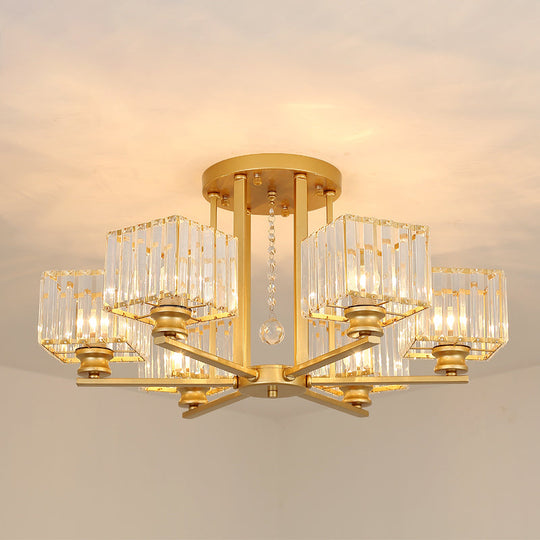 Modern Prismatic Crystal Flush Chandelier with Rectangle Design - 4/6/8 Lights in Black/Gold for Living Room Semi Flush Ceiling