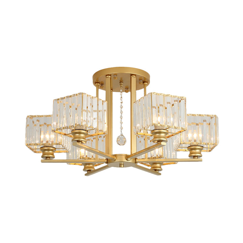 Modern Prismatic Crystal Flush Chandelier with Rectangle Design - 4/6/8 Lights in Black/Gold for Living Room Semi Flush Ceiling