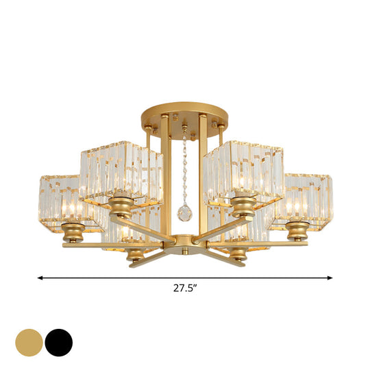 Modern Prismatic Crystal Flush Chandelier with Rectangle Design - 4/6/8 Lights in Black/Gold for Living Room Semi Flush Ceiling