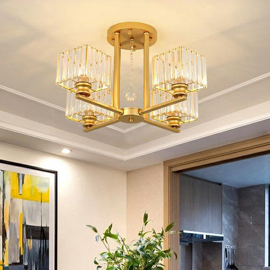 Modern Prismatic Crystal Flush Chandelier with Rectangle Design - 4/6/8 Lights in Black/Gold for Living Room Semi Flush Ceiling