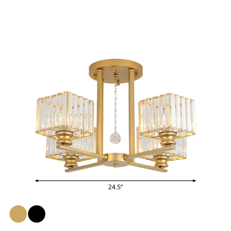 Modern Prismatic Crystal Flush Chandelier with Rectangle Design - 4/6/8 Lights in Black/Gold for Living Room Semi Flush Ceiling