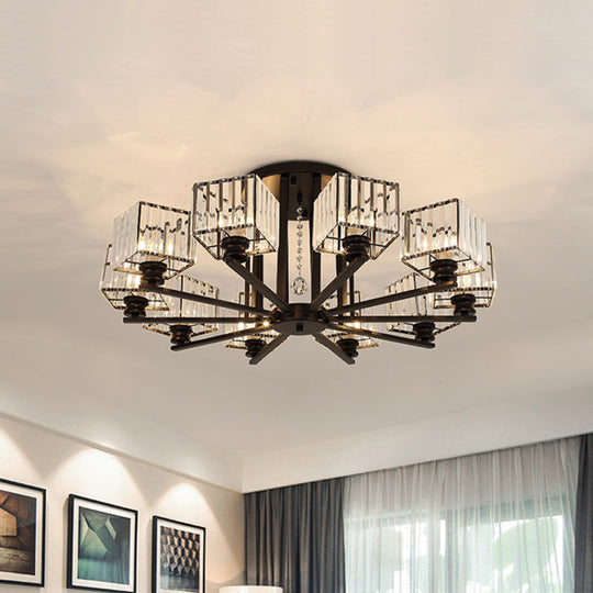 Modern Prismatic Crystal Flush Chandelier with Rectangle Design - 4/6/8 Lights in Black/Gold for Living Room Semi Flush Ceiling