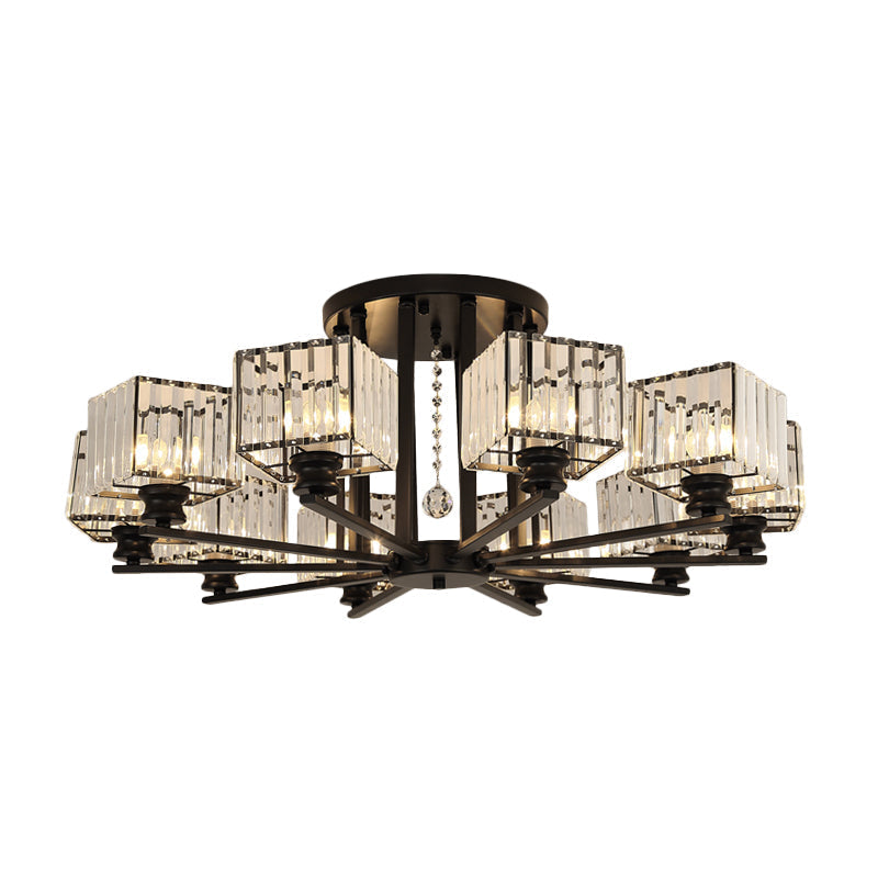 Modern Prismatic Crystal Flush Chandelier with Rectangle Design - 4/6/8 Lights in Black/Gold for Living Room Semi Flush Ceiling