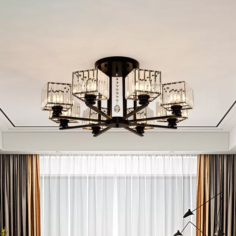 Modern Prismatic Crystal Flush Chandelier with Rectangle Design - 4/6/8 Lights in Black/Gold for Living Room Semi Flush Ceiling