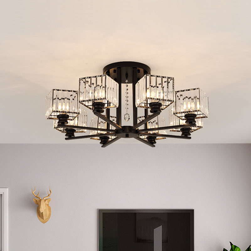 Modern Prismatic Crystal Flush Chandelier with Rectangle Design - 4/6/8 Lights in Black/Gold for Living Room Semi Flush Ceiling