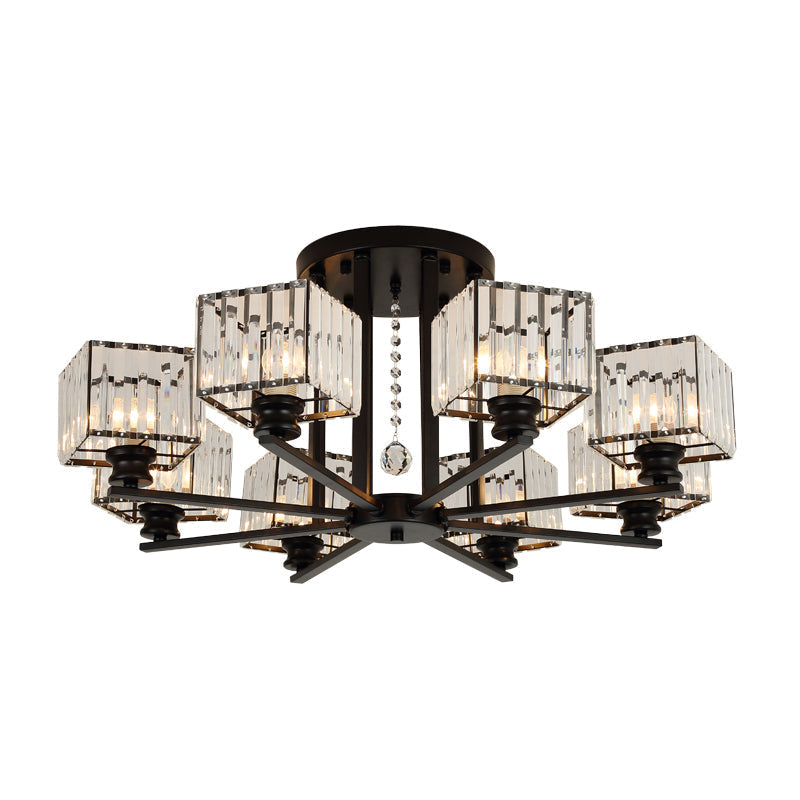 Modern Prismatic Crystal Flush Chandelier with Rectangle Design - 4/6/8 Lights in Black/Gold for Living Room Semi Flush Ceiling