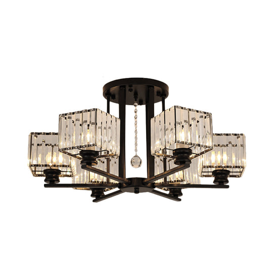 Modern Prismatic Crystal Flush Chandelier with Rectangle Design - 4/6/8 Lights in Black/Gold for Living Room Semi Flush Ceiling