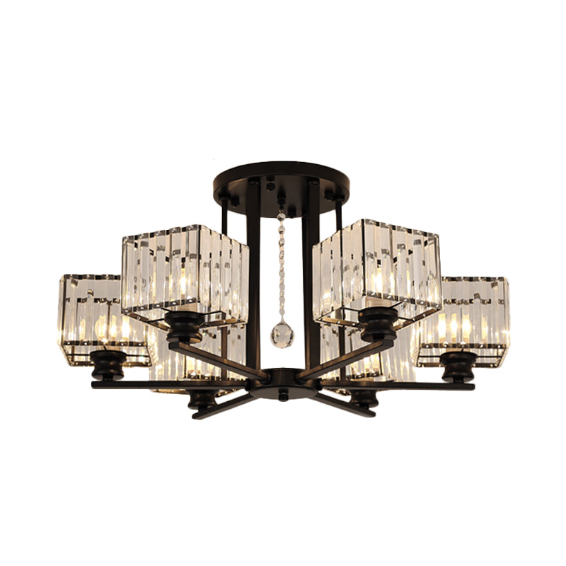 Modern Prismatic Crystal Flush Chandelier With Rectangle Design - 4/6/8 Lights In Black/Gold For