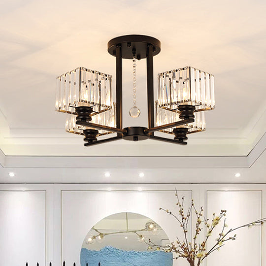 Modern Prismatic Crystal Flush Chandelier With Rectangle Design - 4/6/8 Lights In Black/Gold For