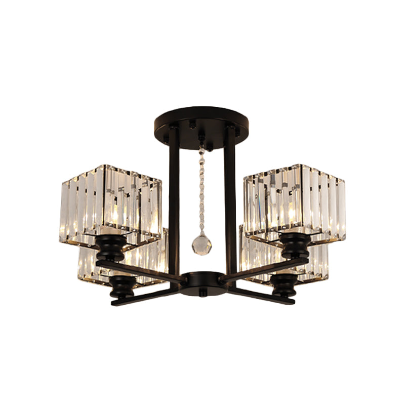 Modern Prismatic Crystal Flush Chandelier with Rectangle Design - 4/6/8 Lights in Black/Gold for Living Room Semi Flush Ceiling