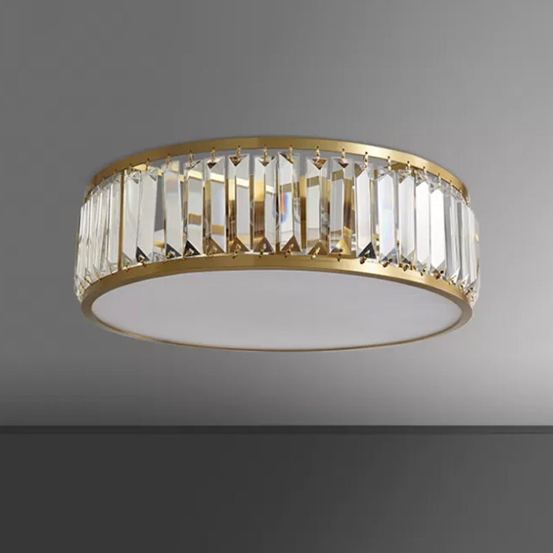 Gold Crystal Drum Flush Mount Lamp: Simplicity, 3/4/5 Bulbs, Bedroom Ceiling Light, Width Options