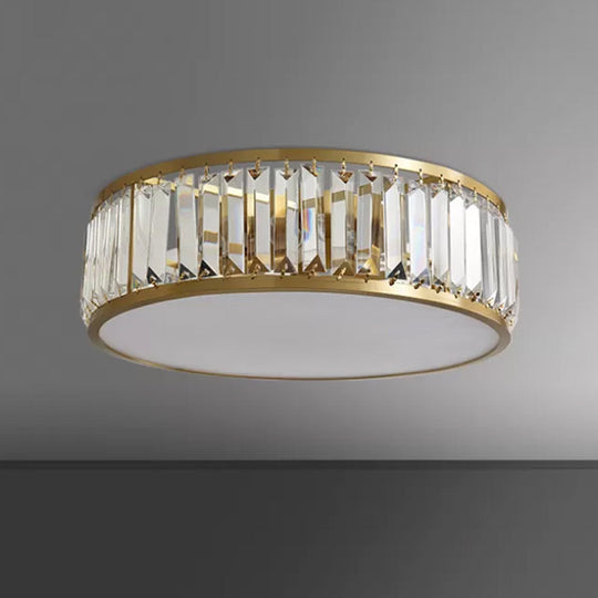 Gold Crystal Drum Flush Mount Lamp: Simplicity, 3/4/5 Bulbs, Bedroom Ceiling Light, Width Options