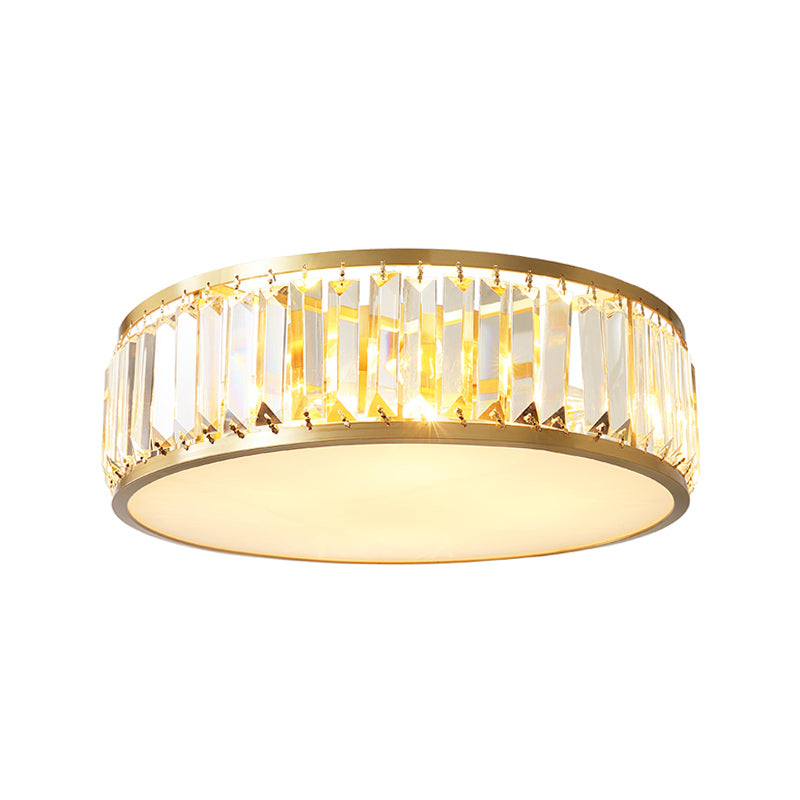 Gold Crystal Drum Flush Mount Lamp: Simplicity, 3/4/5 Bulbs, Bedroom Ceiling Light, Width Options