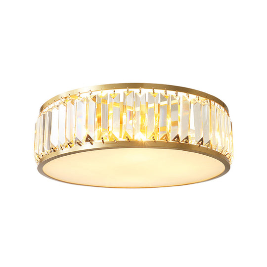 Gold Crystal Drum Flush Mount Lamp: Simplicity, 3/4/5 Bulbs, Bedroom Ceiling Light, Width Options