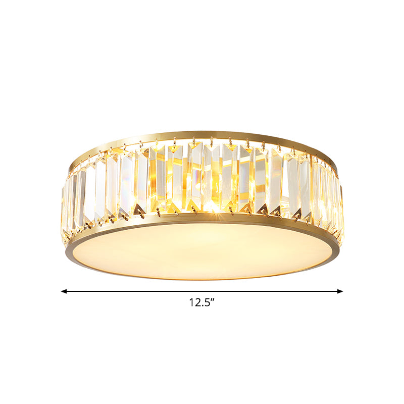 Gold Crystal Drum Flush Mount Lamp: Simplicity, 3/4/5 Bulbs, Bedroom Ceiling Light, Width Options