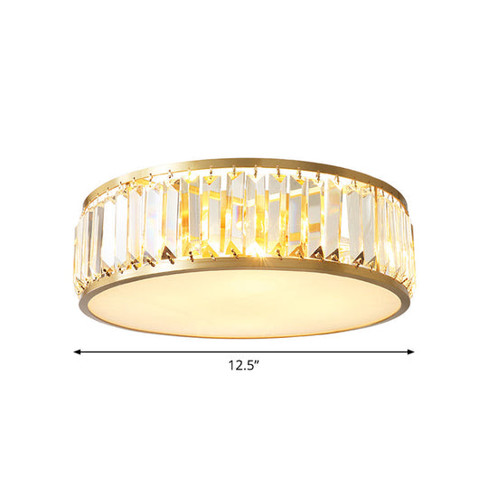 Gold Crystal Drum Flush Mount Lamp: Simplicity 3/4/5 Bulbs Bedroom Ceiling Light Width Options