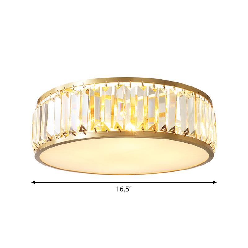 Gold Crystal Drum Flush Mount Lamp: Simplicity, 3/4/5 Bulbs, Bedroom Ceiling Light, Width Options