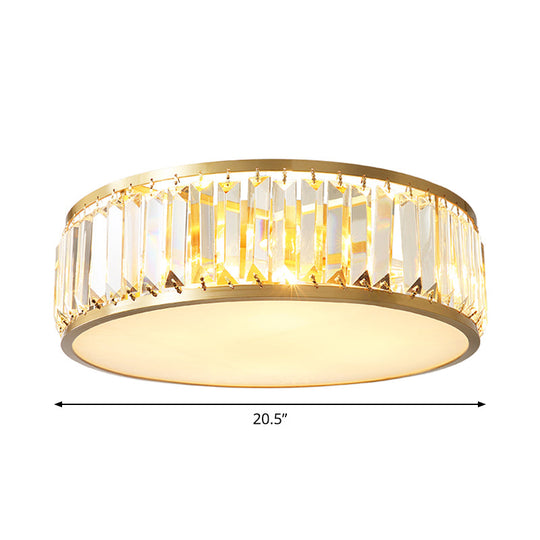 Gold Crystal Drum Flush Mount Lamp: Simplicity, 3/4/5 Bulbs, Bedroom Ceiling Light, Width Options