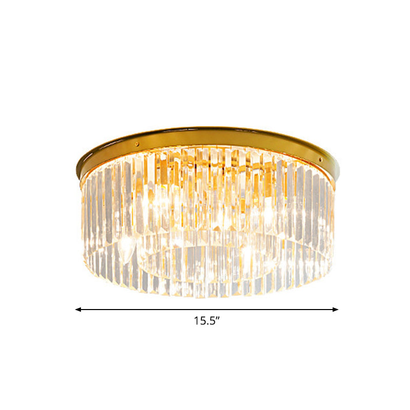 Gold Crystal Drum Flush Mount Lamp: Simplicity, 3/4/5 Bulbs, Bedroom Ceiling Light, Width Options