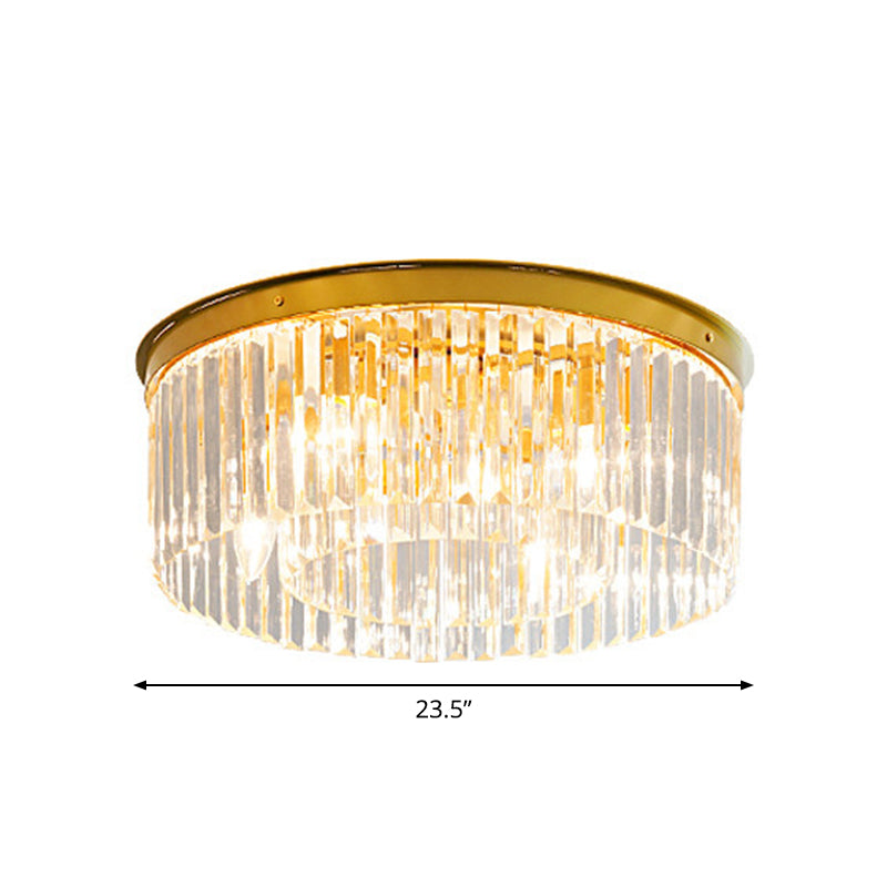 Gold Crystal Drum Flush Mount Lamp: Simplicity, 3/4/5 Bulbs, Bedroom Ceiling Light, Width Options