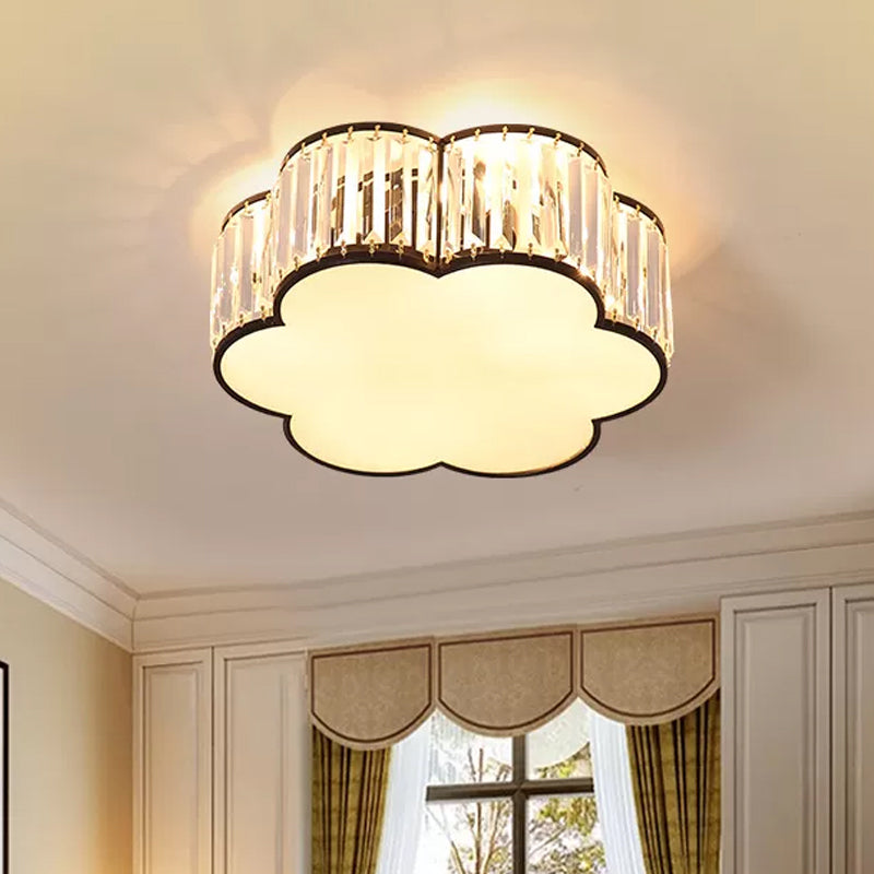 Flower Ceiling Lamp With Prismatic Crystal Minimalist Black/Gold Available In 3 Sizes Flush Mount