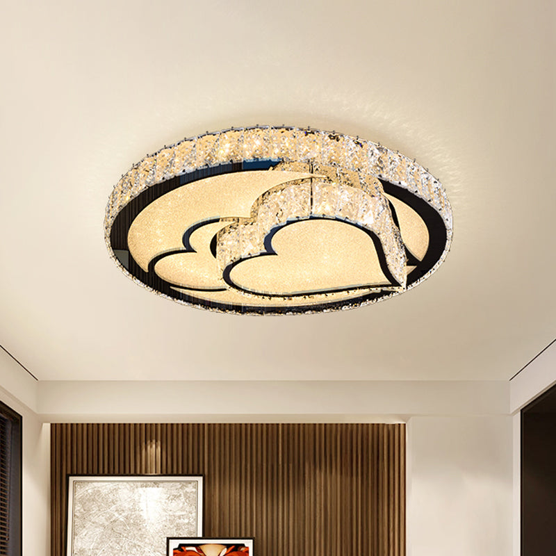 Modern Surface Mounted Led Ceiling Lamp With Clear Embedded Crystals - Loving Heart/Mushroom/Flower