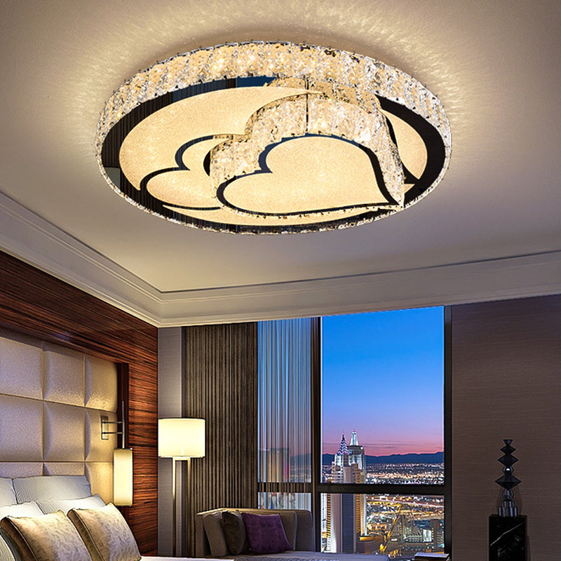 Modern Surface Mounted Led Ceiling Lamp With Clear Embedded Crystals - Loving Heart/Mushroom/Flower