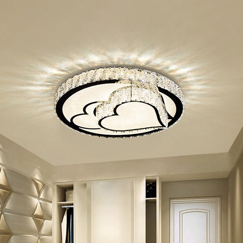 Modern Surface Mounted Led Ceiling Lamp With Clear Embedded Crystals - Loving Heart/Mushroom/Flower