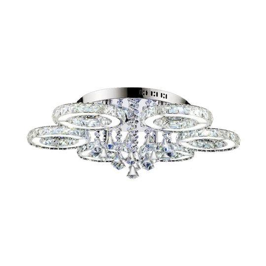 Circular Crystal Flushmount Ceiling Light With Opulent Inlay And Silver Finish - 3/6 Bulbs