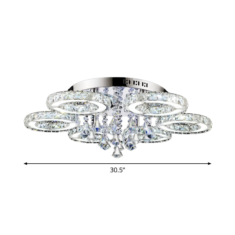 Circular Crystal Flushmount Ceiling Light With Opulent Inlay And Silver Finish - 3/6 Bulbs