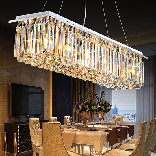 Modern Crystal Pendant Island Lamp With Rectangle Shape 4/5/6 Lights Stainless Steel - Ideal For