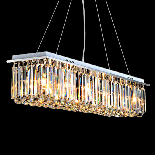 Modern Crystal Pendant Island Lamp With Rectangle Shape 4/5/6 Lights Stainless Steel - Ideal For