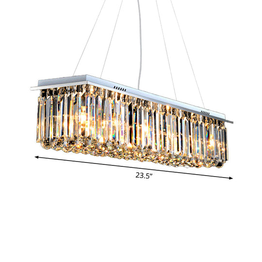 Modern Crystal Pendant Island Lamp With Rectangle Shape 4/5/6 Lights Stainless Steel - Ideal For