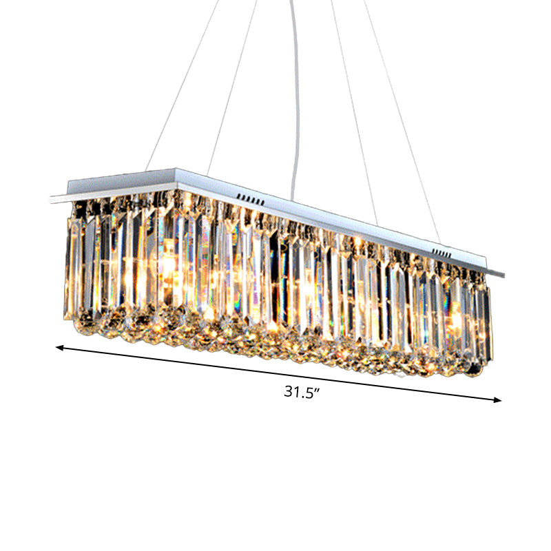 Modern Crystal Pendant Island Lamp With Rectangle Shape 4/5/6 Lights Stainless Steel - Ideal For