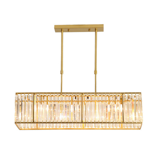 Modern Restaurant Pendant Lamp: 3/4-Bulb Hanging Island Light With Crystal Rectangle Shade In