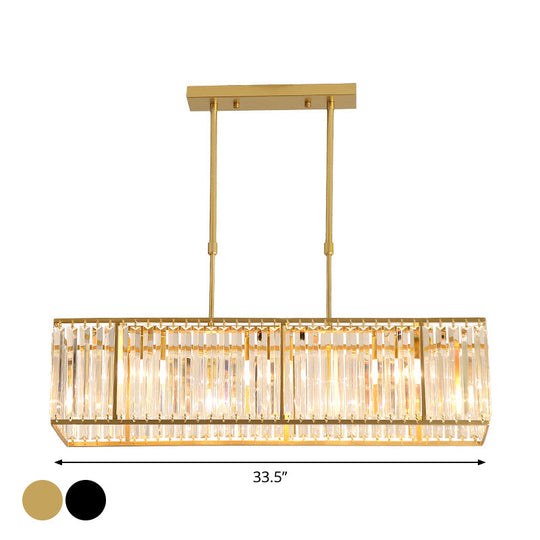 Modern Restaurant Pendant Lamp: 3/4-Bulb Hanging Island Light With Crystal Rectangle Shade In