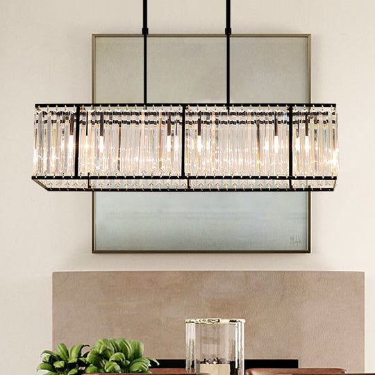 Modern Restaurant Pendant Lamp: 3/4-Bulb Hanging Island Light With Crystal Rectangle Shade In