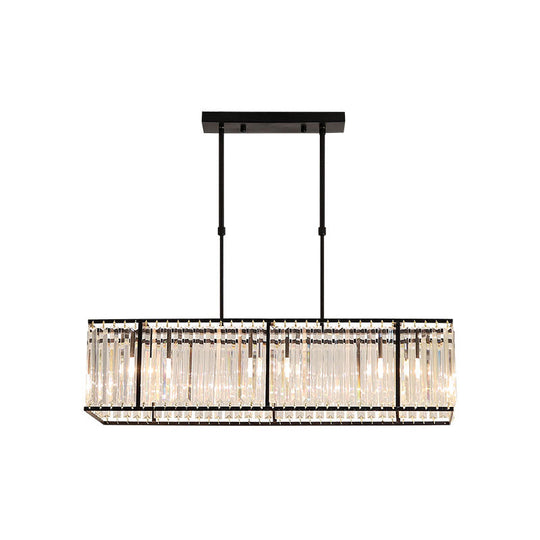 Modern Restaurant Pendant Lamp: 3/4-Bulb Hanging Island Light With Crystal Rectangle Shade In