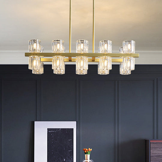 Modern Golden Cylindrical Crystal Pendant Light With 10/20 Island Lights For Dining Tables 20 / Gold