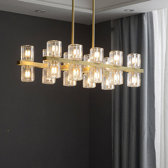 Modern Golden Cylindrical Crystal Pendant Light With 10/20 Island Lights For Dining Tables