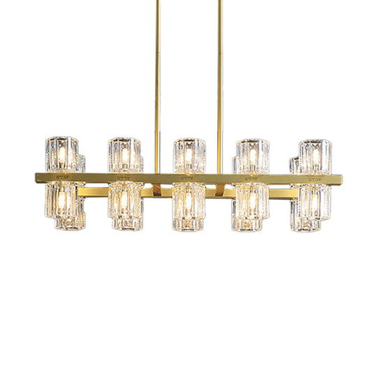 Modern Golden Cylindrical Crystal Pendant Light With 10/20 Island Lights For Dining Tables